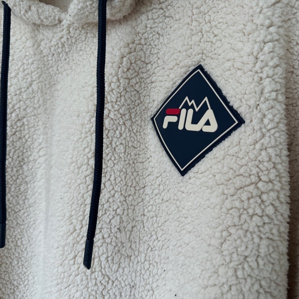 FILA MTN Adam ecru Sherpa crop hoodie fluffy cream beige size Large - Picture 3 of 6